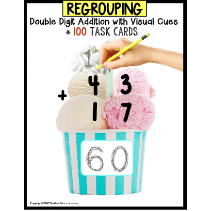 Double Digit Addition TASK CARDS with REGROUPING for VISUAL LEARNERS